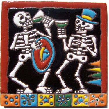 Mexican Talavera Ceramic Tile Day of dead -- 3003 Drunkers